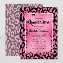 Pink Leopard Quinceañera Birthday Party Invitation