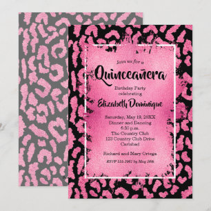 Pink Leopard Quinceañera Birthday Party Invitation