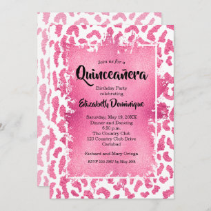 Pink Leopard Quinceañera Birthday Party Invitation