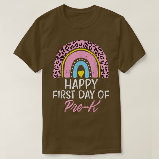 Pink Leopard Rainbow Happy First Day Of PreK Prek T-shirt (Design voorkant)