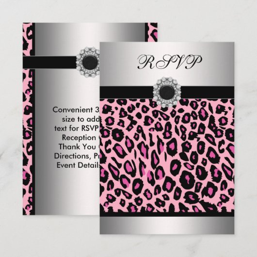 Pink Leopard RSVP-Sjabloon RSVP Kaartje (Voorkant / Achterkant)