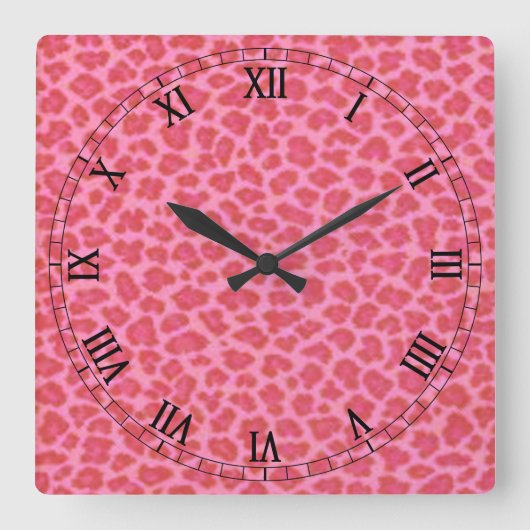 Pink Leopard Skin Square Roman Numerals Clock Vierkante Klok (Voorkant)