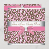Pink Leopard Sweet 16 Party Kaart (Voorkant / Achterkant)