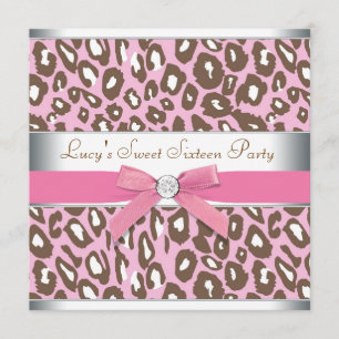 Pink Leopard Sweet 16 Party Kaart