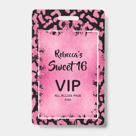 Pink Leopard Sweet 16th Birthday Uitnodigen VIP Pa Badge