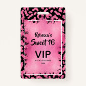 Pink Leopard Sweet 16th Birthday Uitnodigen VIP Pa Badge (Voorkant)