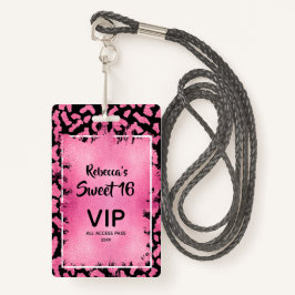 Pink Leopard Sweet 16th Birthday Uitnodigen VIP Pa Badge