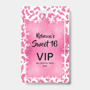 Pink Leopard Sweet 16th Birthday Uitnodigen VIP Pa Badge