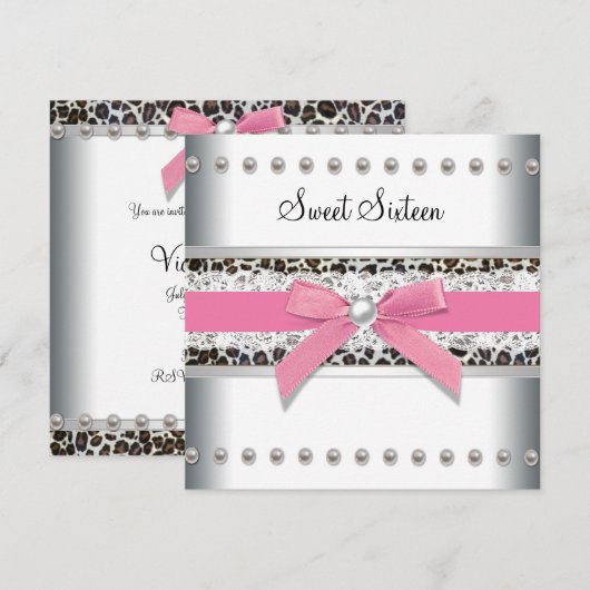 Pink Leopard Sweet Zestien Verjaardagsfeest Kaart (Voorkant / Achterkant)