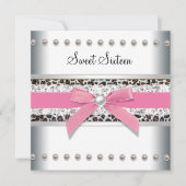 Pink Leopard Sweet Zestien Verjaardagsfeest Kaart (Voorkant)