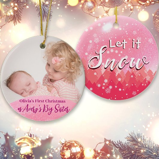 Pink Let It Snow 1st Christmas beroemd gemaakt doo Keramisch Ornament