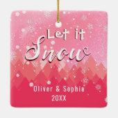 Pink Let It Snow Eerste Kerstfoto Keramisch Ornament (Achterkant)