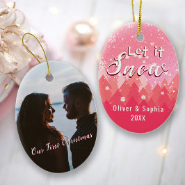 Pink Let It Snow Eerste Kerstfoto Keramisch Ornament