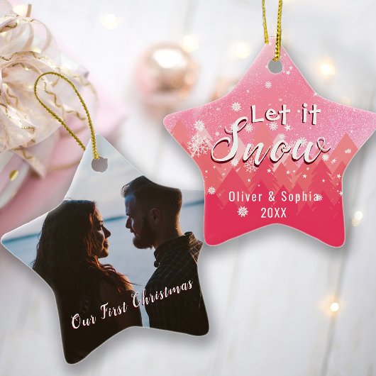 Pink Let It Snow Eerste Kerstfoto Ornament