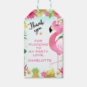 Pink Let's Flamingle Floral Foliage Birthday Cadeaulabel