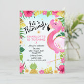 Pink Let's Flamingle Floral Foliage Birthday Kaart (Staand voorkant)