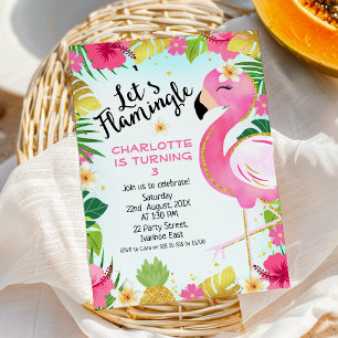 Pink Let's Flamingle Floral Foliage Birthday Kaart