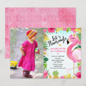 Pink Let's Flamingle Floral Foliage Foto Birthday Kaart (Voorkant / Achterkant)