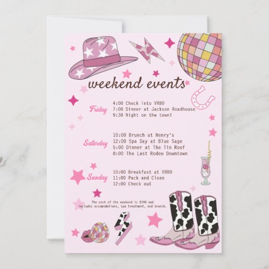 Pink Let's Go Meisje Bachelorette Weekend Nash Bas Kaart (Achterkant)