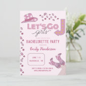 Pink Let's Go Meisjes Nashville Bachelorette Party Kaart (Staand voorkant)
