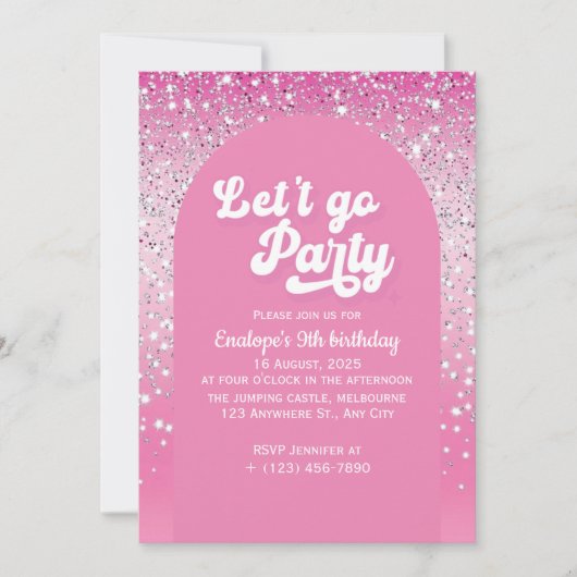 Pink Let's Go Party Uitnodiging voor Verjaardag (Voorkant)