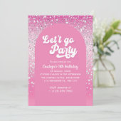 Pink Let's Go Party Uitnodiging voor Verjaardag (Staand voorkant)