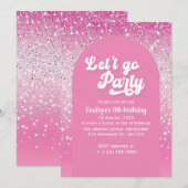Pink Let's Go Party Uitnodiging voor Verjaardag (Voorkant / Achterkant)