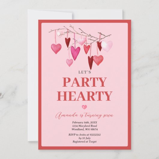 Pink Let's Party Hearty Valentijn Balloon Verjaard Kaart (Voorkant)