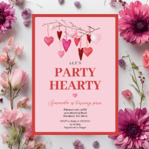 Pink Let's Party Hearty Valentijn Balloon Verjaard Kaart