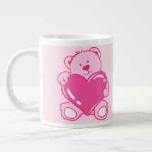 Pink Letter A Mug with Cute Teddy Bear Heart