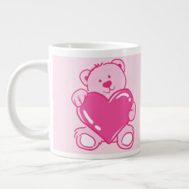 Pink Letter A Mug with Cute Teddy Bear Heart Grote Koffiekop