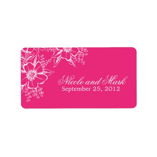 Pink Letterpress Style Wedding Etiket (Voorkant)