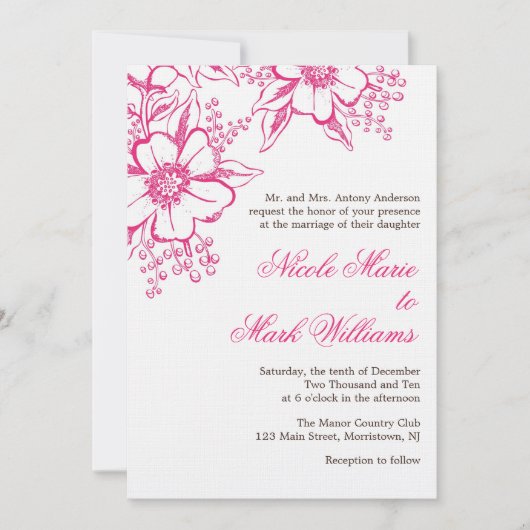 Pink Letterpress Style Wedding Kaart (Voorkant)