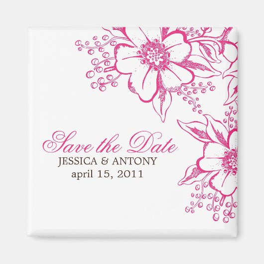 Pink Letterpress Style Wedding Magneet (Voorkant)