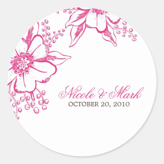 Pink Letterpress Style Wedding Ronde Sticker (Voorkant)
