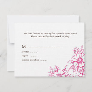Pink Letterpress Style Wedding RSVP Kaartje
