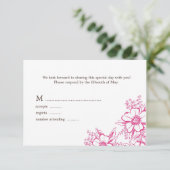 Pink Letterpress Style Wedding RSVP Kaartje (Staand voorkant)