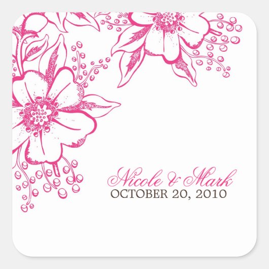 Pink Letterpress Style Wedding Vierkante Sticker (Voorkant)