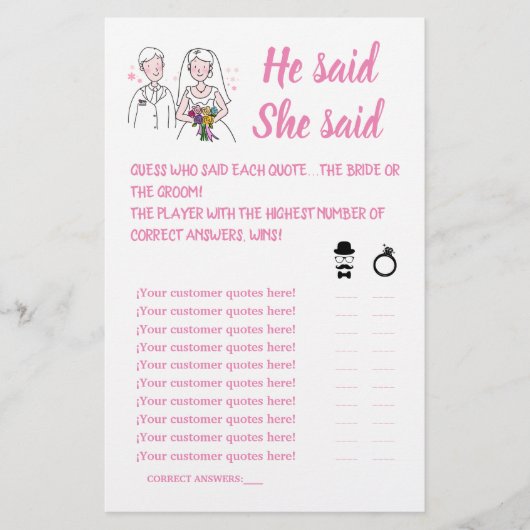 PINK LIEFDE HIJ ZEI DAT ZE KAART VAN DE SHOWER GAM (Voorkant)