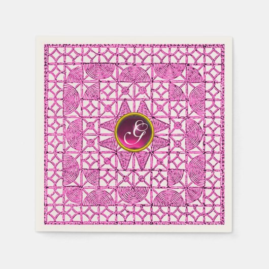 PINK LILA GEOMETRISCHE LACE GEM STONE MONOGRAM SERVET (Voorkant)