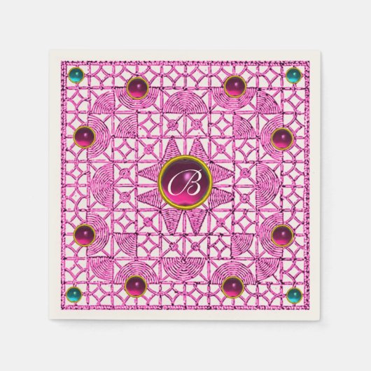 PINK LILA GEOMETRISCHE LACE GEM STONE MONOGRAM SERVET (Voorkant)