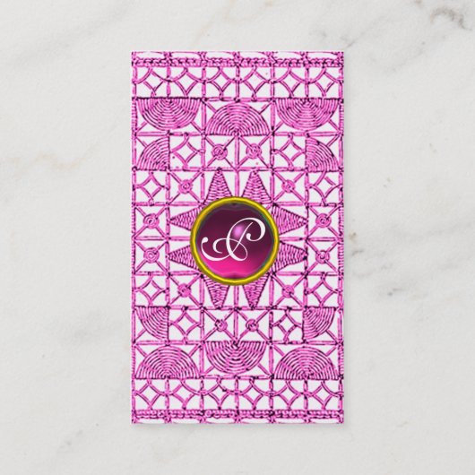 PINK LILA GEOMETRISCHE LACE GEMSTONE MONOGRAM VISITEKAARTJE (Achterkant)