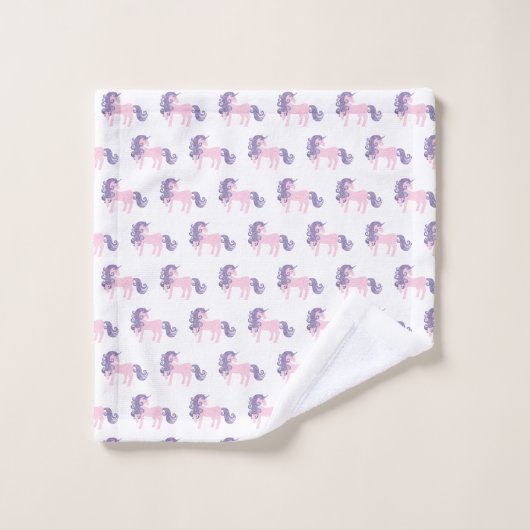 PINK LILA UNICORN WHITE BATHROOM TOWEL SET BAD HANDDOEK (Wasdoekje)