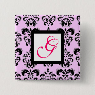 PINK LILA ZWARTE DAMASKWIT-QUARE MONOGRAM VIERKANTE BUTTON 5,1 CM