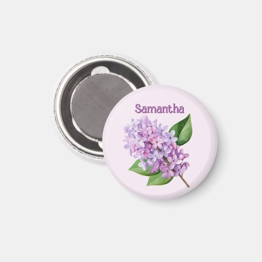 Pink Lilac Blossom Custom Name Magnet (Voorkant / Achterkant)