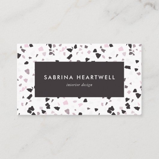 Pink Lilac Gray Terrazzo Pattern Interior Design Visitekaartje (Voorkant)