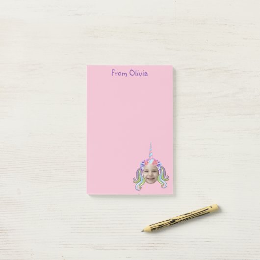Pink & Lilac Unicorn Photo & Name  Post-it® Notes (Op bureau)