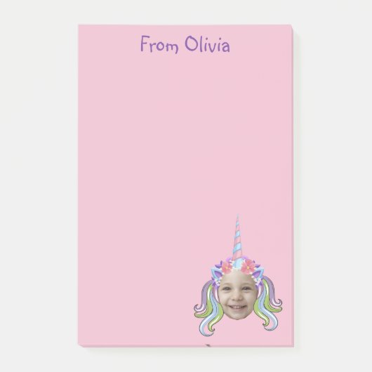 Pink & Lilac Unicorn Photo & Name  Post-it® Notes (Voorkant)