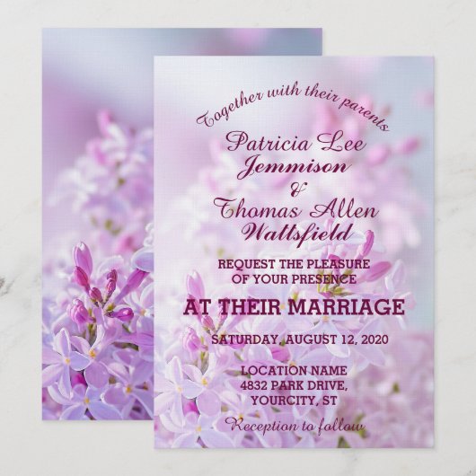 Pink Lilacs Wedding Invitation Kaart (Voorkant / Achterkant)