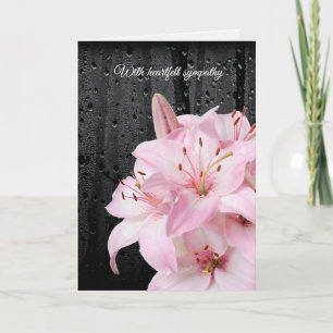 Pink Lilies en Raindrops Sympathie Kaart